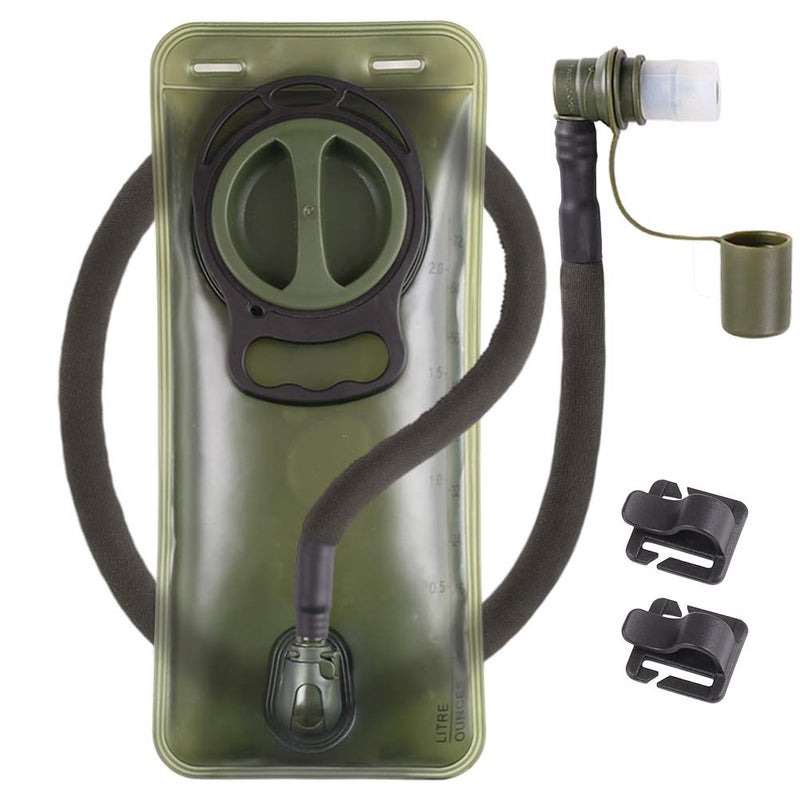 LANNEY 2L Hydration Bladder, Water Bladder for Hiking Backpack 2 Liter Military Green Water Storage Bag with Insulated Tube, Hydration Back Pack Replacement for Outdoor Camping Running Cycling - Image 1